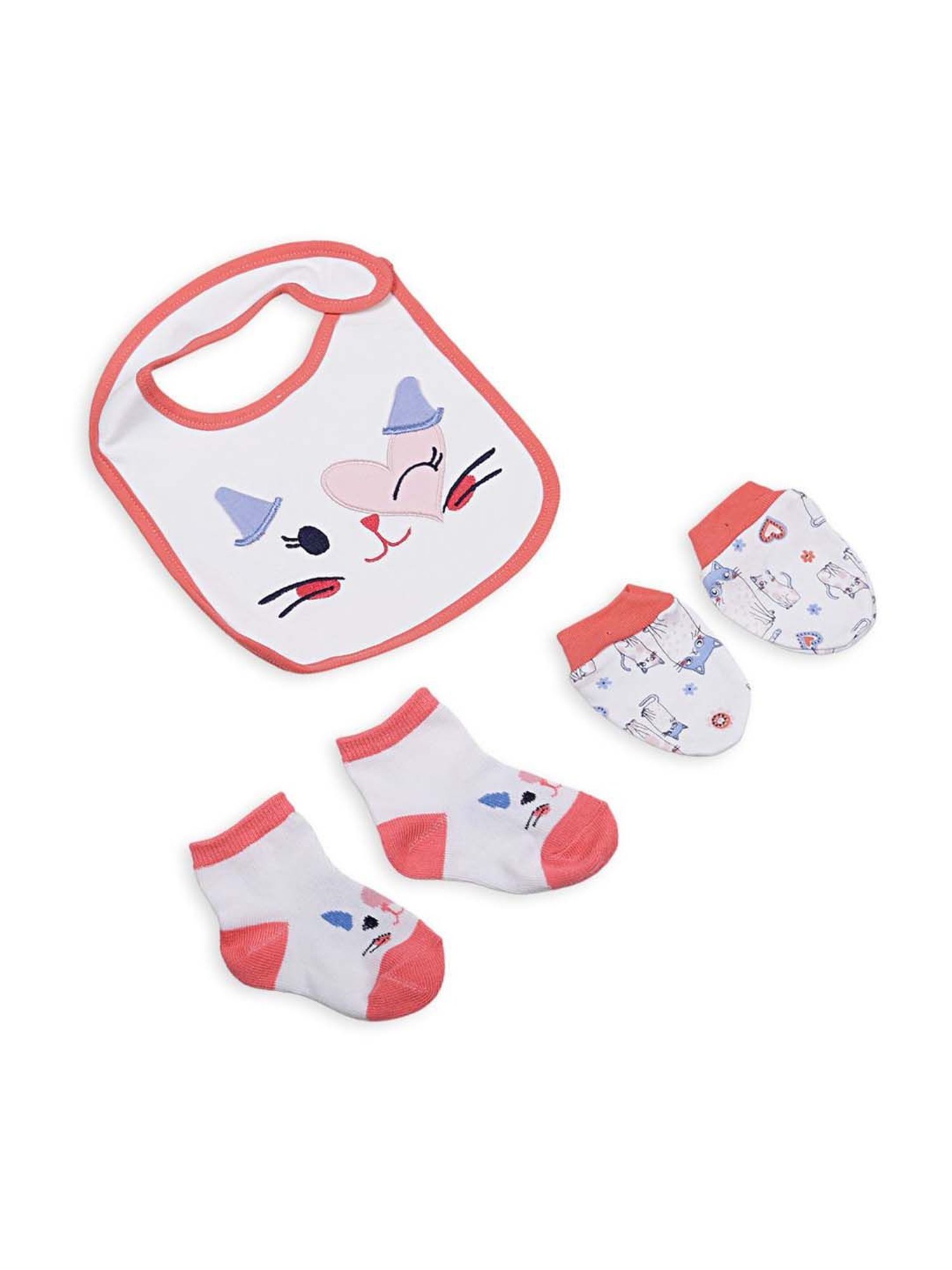 Baby Moo Kids White & Orange Printed Bib Set