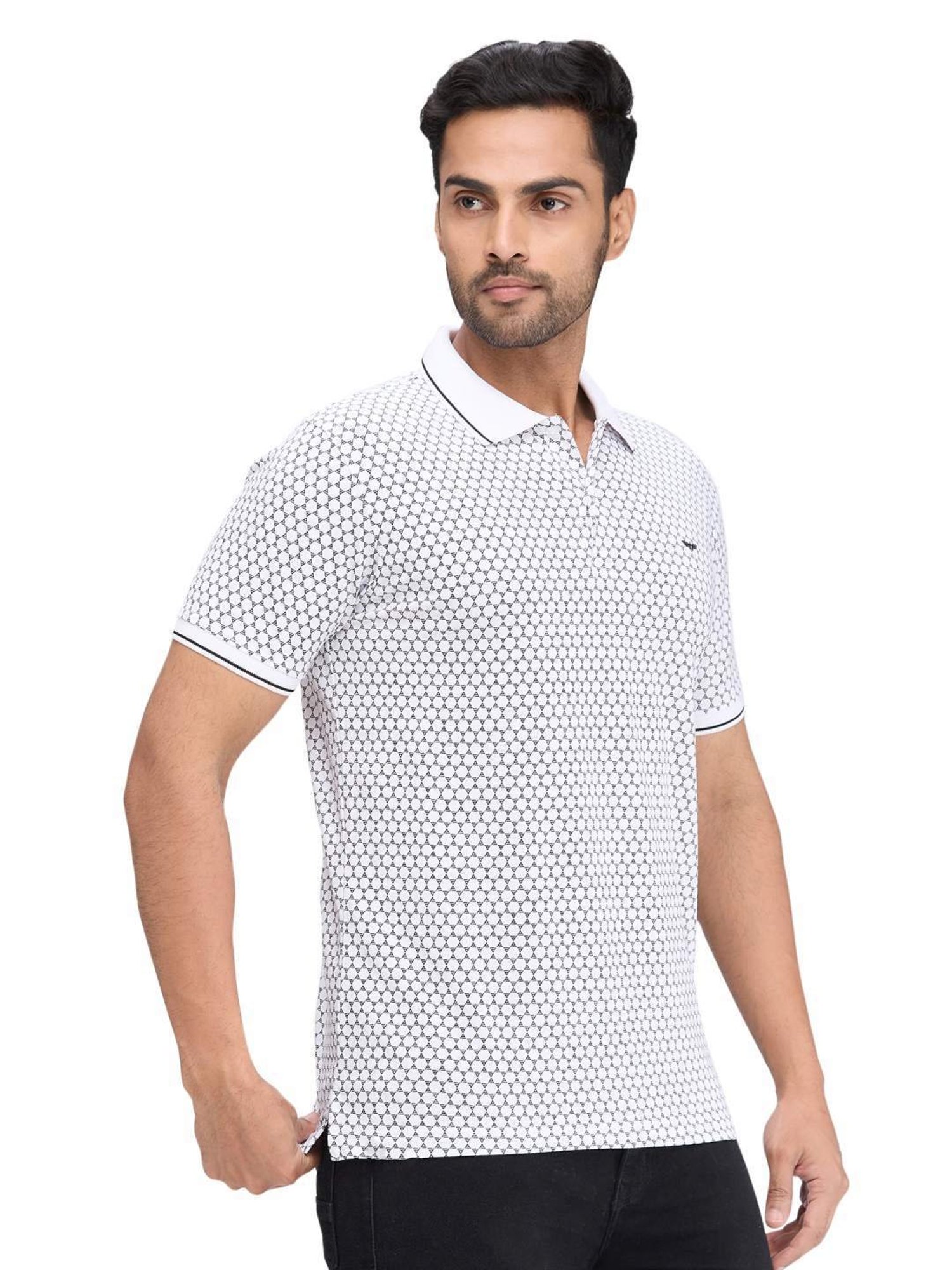 Park Avenue White Slim Fit Printed Polo T-Shirt