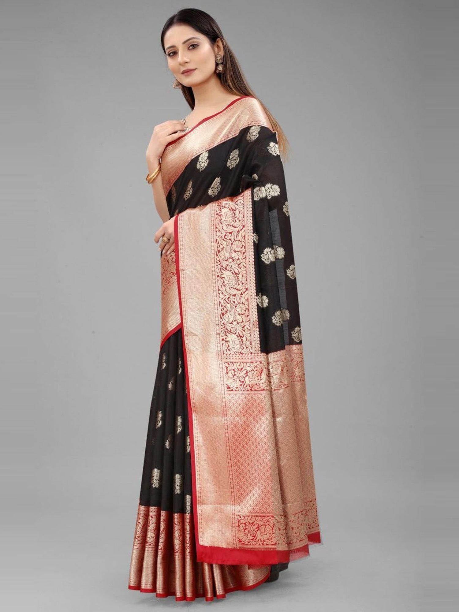 Unnati Silks Grey Cotton Printed Saree With Unstitched Blouse
