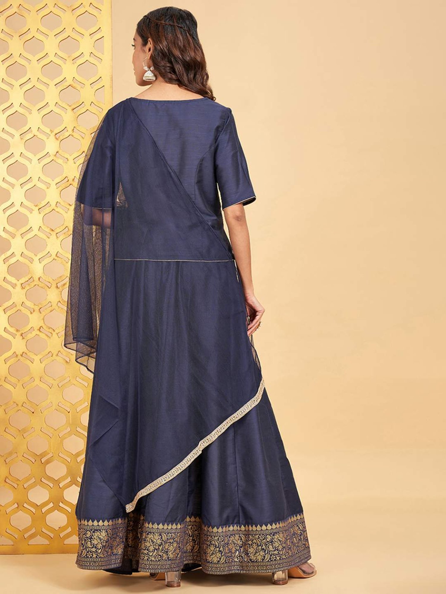 Rangmanch by Pantaloons Blue Embroidered Lehenga Choli Set With Dupatta