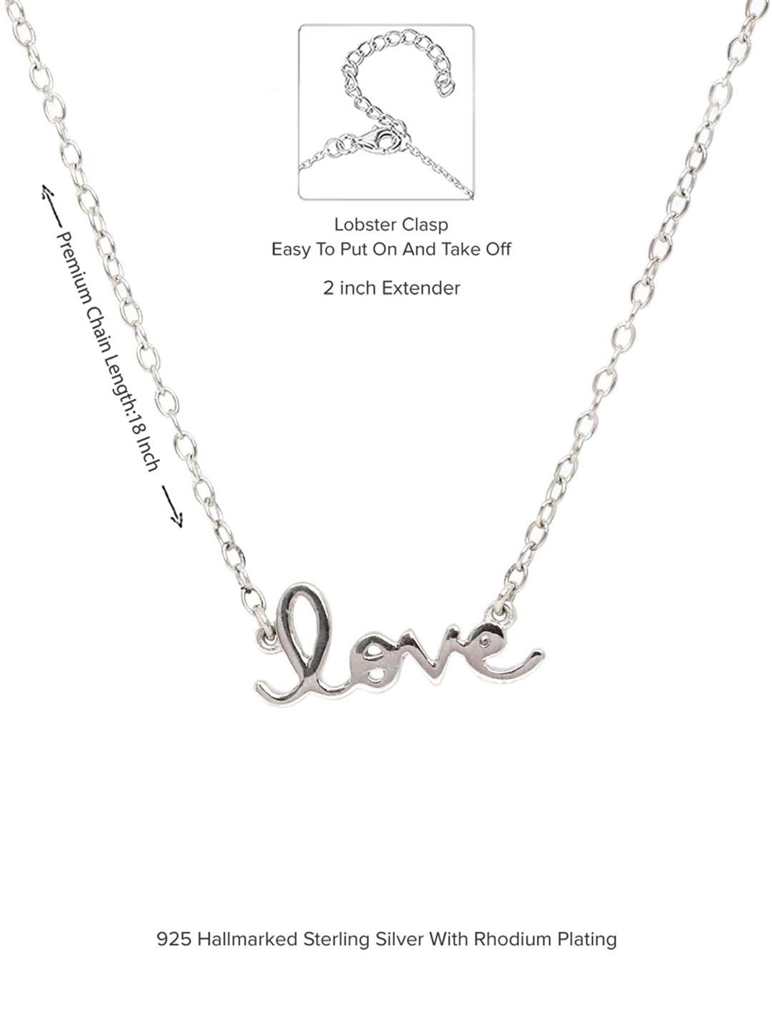 925 Silver Letter Love Pendant with Chain for Women & Girls