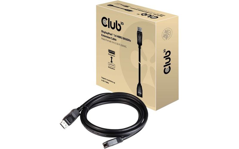 Club 3D DisplayPort 1.4 HBR3 Extension Cable 8K60Hz M/F 2m/6.56ft