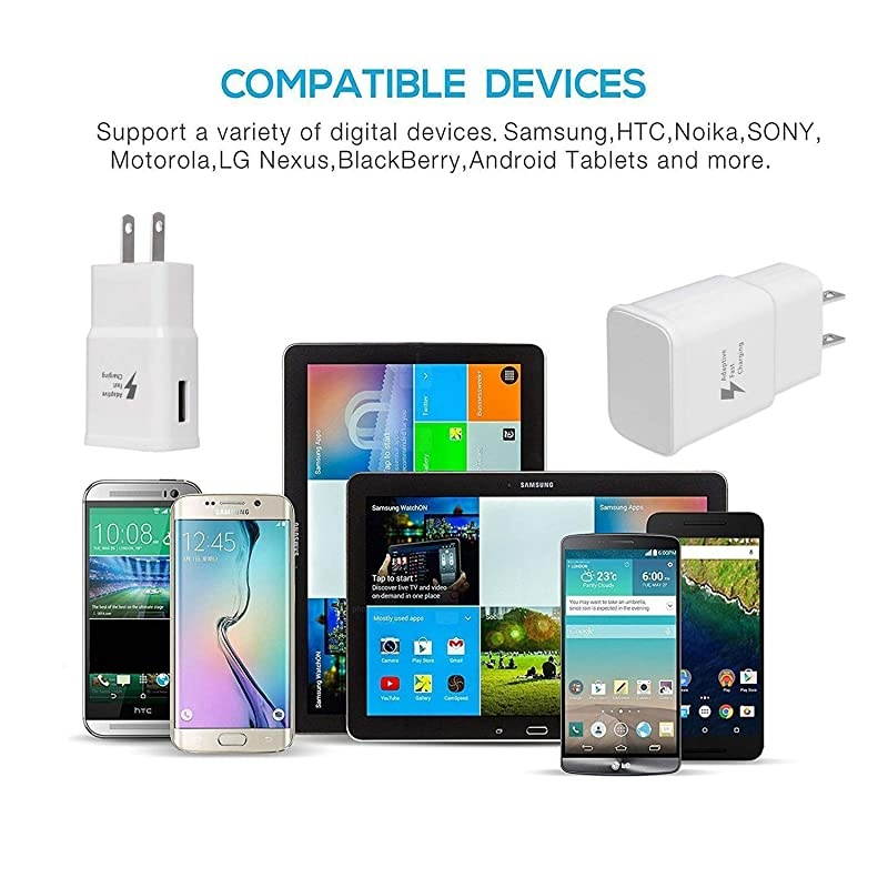 Adaptive Fast Charging Wall Charger Adapter Compatible with Galaxy S6 S7 S8 S9 S10 / Edge/Plus/Active, Note 5,Note 8, Note 9 and More (2 Pack) Quick Charge (White)