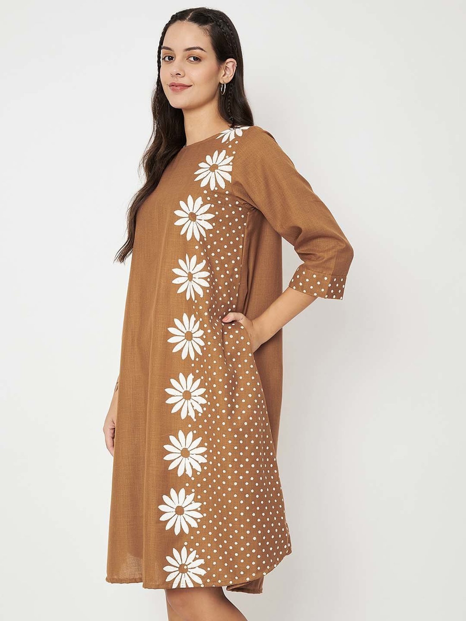 9rasa Mustard Printed A Line Ethnic Dress