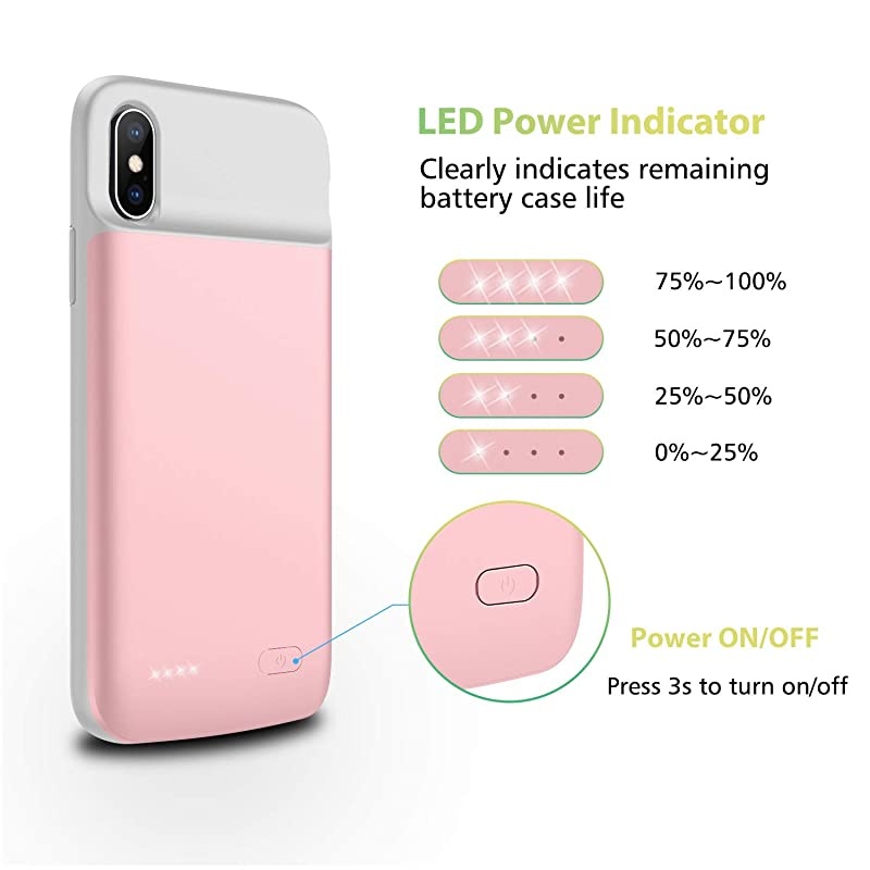 iPhone Xs Max Battery Case, 5000mAh Rechargeable Charging Case for iPhone Xs Max, Portable Protective Charger Case Compatible with iPhone Xs Max(6.5 inch) by  (Pink)
