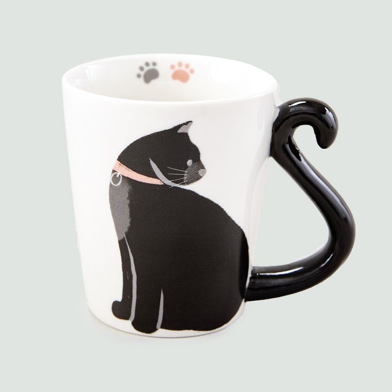 Lakeside Ceramic 13 oz. Cat Meow Coffee Mug with Tail-Shaped Curved Handle