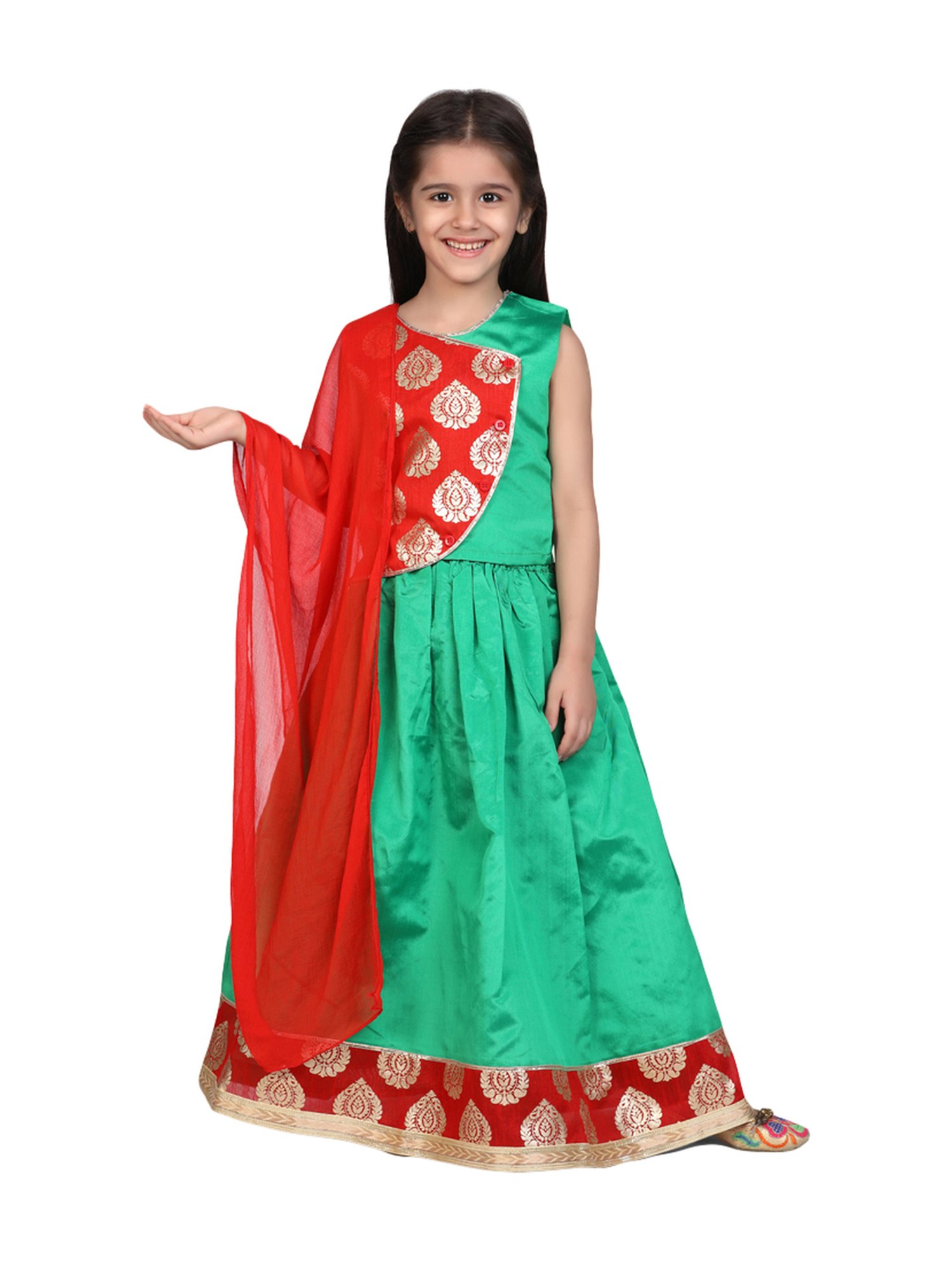 BownBee Kids Green Printed Lehenga Choli With Dupatta