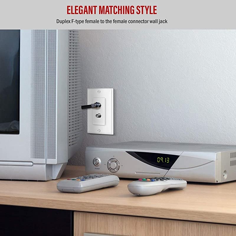 Duplex F-Type Coaxial Connector Wall Jack (Female to Female) Molded-in Voice and Audio/Video, 6506-W, White