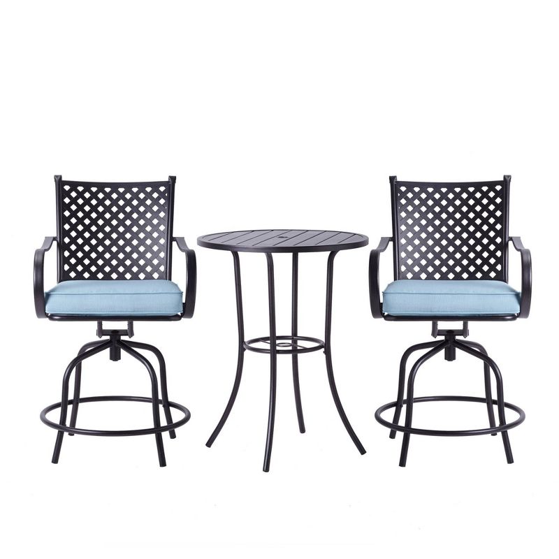 Peaktop 3pc Patio Swivel Bar Height Bistro Set with Cushions - Teamson