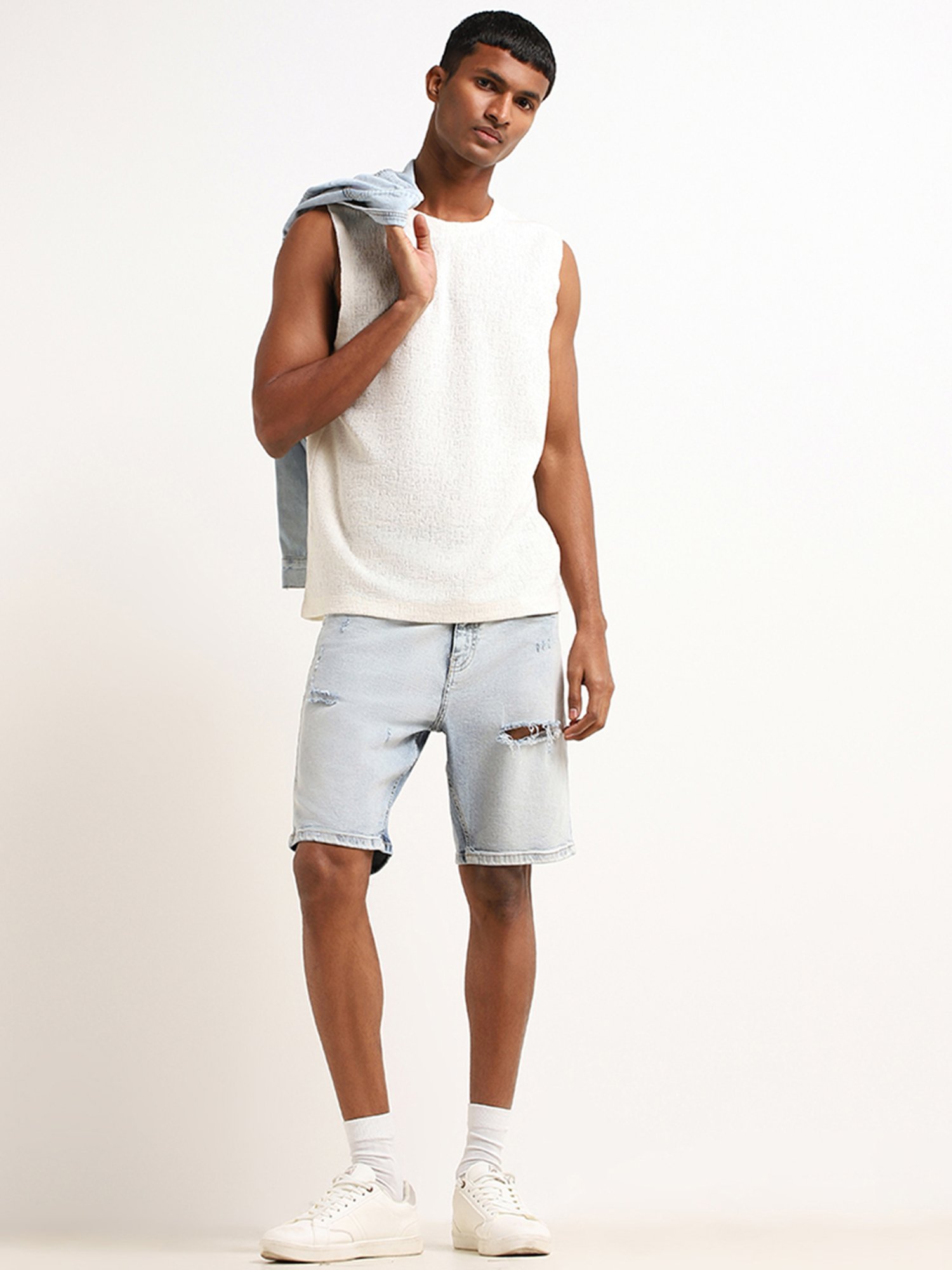 Nuon by Westside Off-White Relaxed Fit Marble Textured Vest