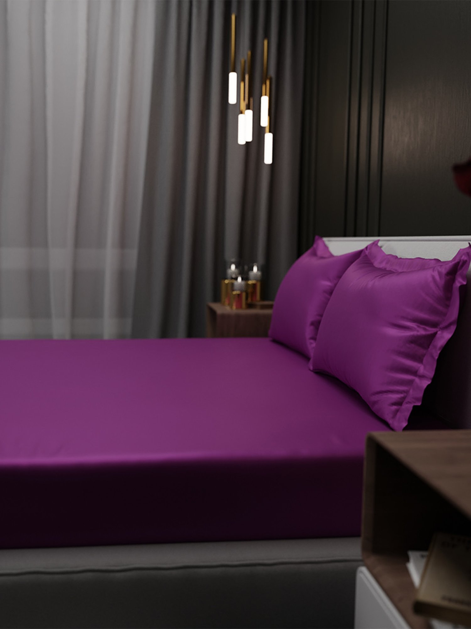 Stoa Paris Purple 300 TC Polyester King Fitted Sheet with 2 Pillow Covers