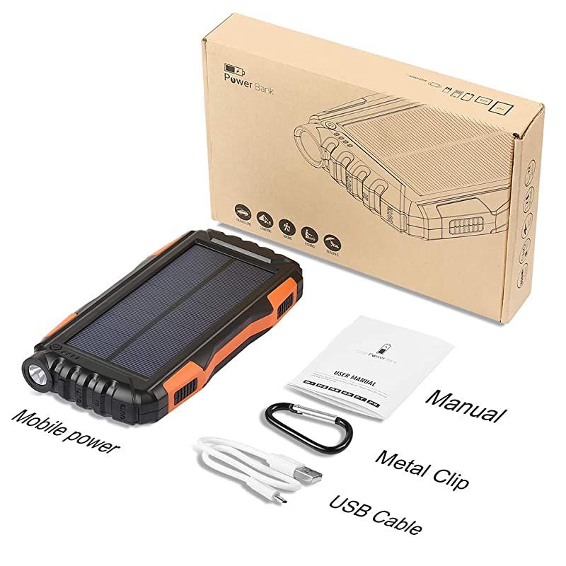 Solar Phone Charger 25000mAh Outdoor Portable Chargers with Dual 21A USB OutportSolar Power Bank External Battery Powerd Pack with Flashlight for iPhoneSamsungCampingShockDustWaterproof