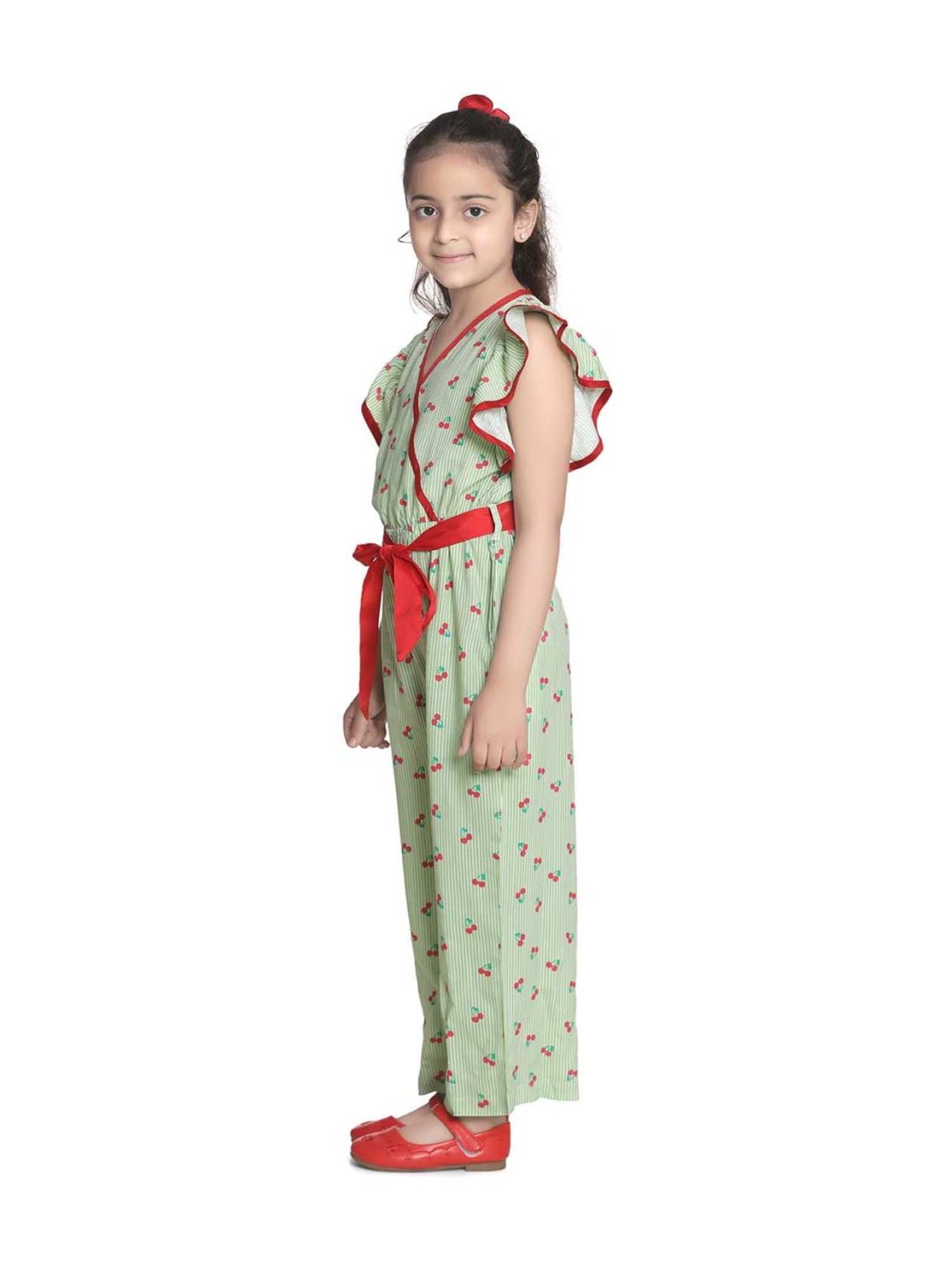 StyleStone Kids Green Printed Jumpsuit