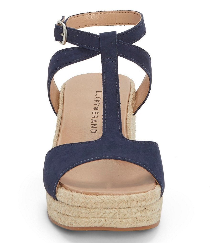 Lucky Brand Valki T-Strap Nubuck Espadrille Wedges