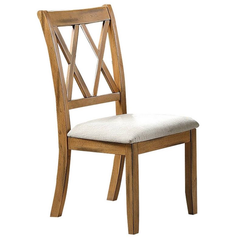 Set of 2 Wooden Dining Chairs with Double X Back and Fabric Seat Brown - Benzara