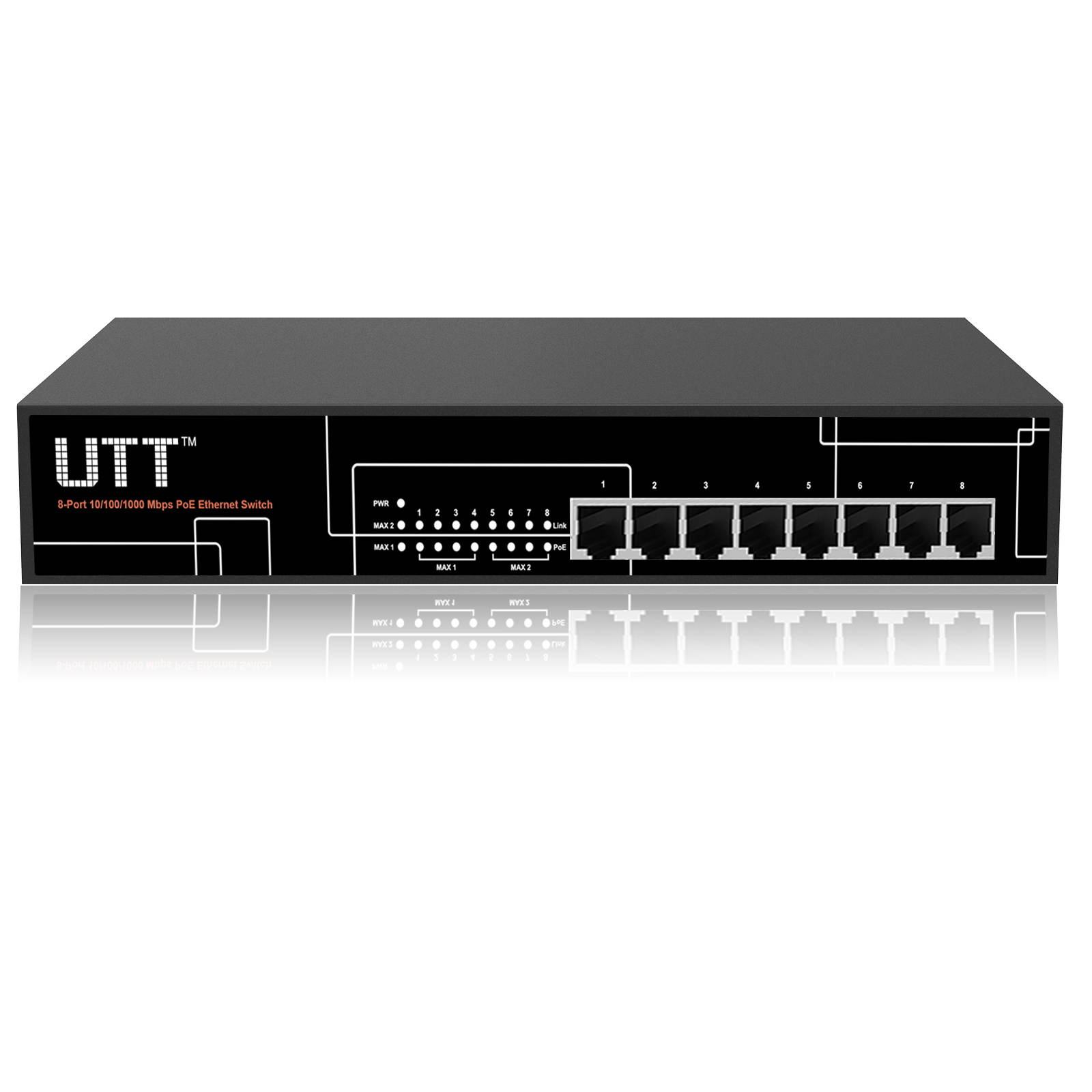 UTT S1080GP 8-Port Unmanaged Gigabit Ethernet PoE Switch, 8 PoE ports 150W, 802.3af/at, Ideal for IP Cameras