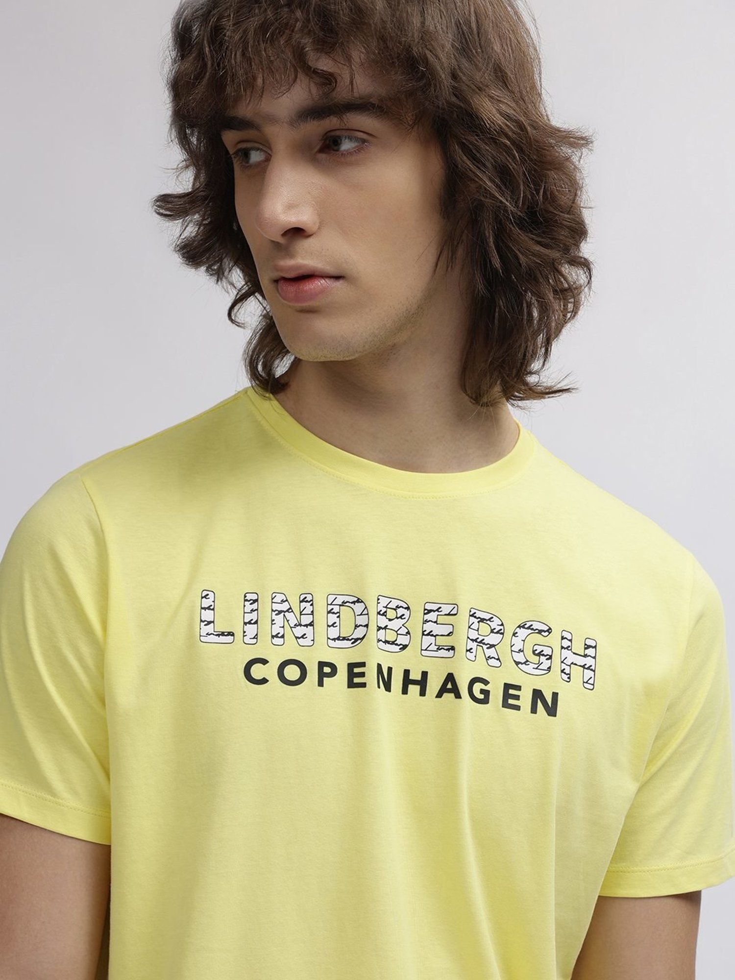 Lindbergh Yellow Cotton Regular Fit Printed T-Shirt