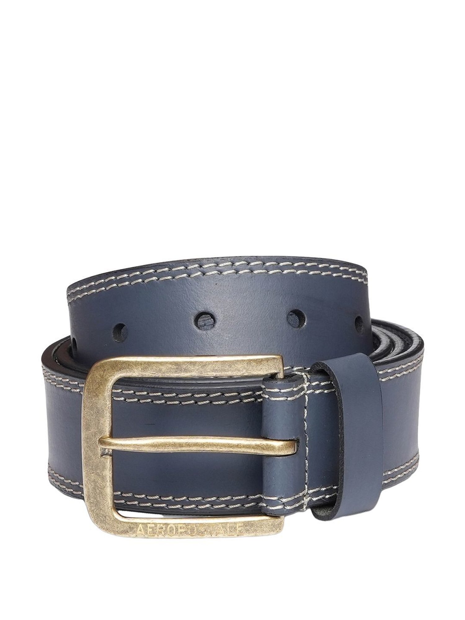 Aeropostale Davie Navy Leather Solid Waist Belt For Men