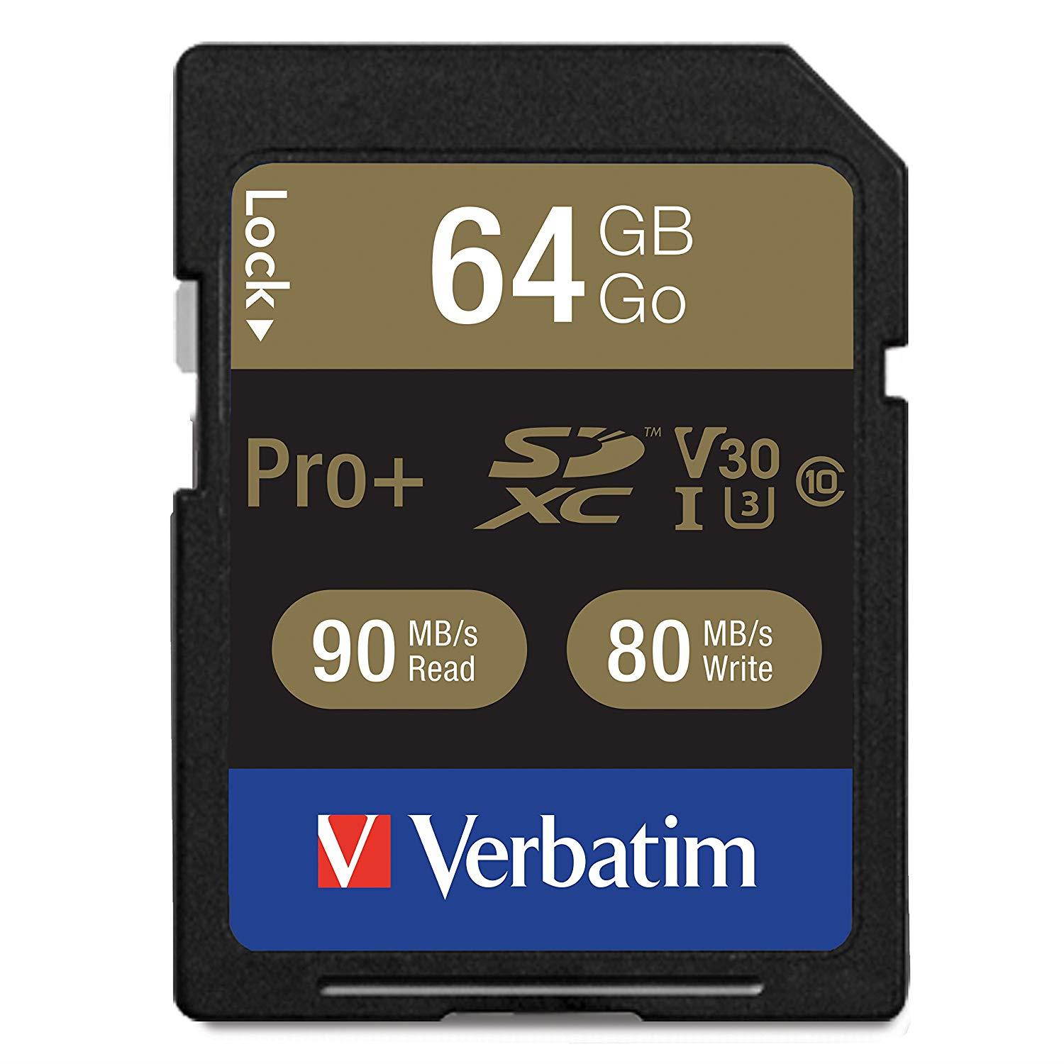 Verbatim 64GB Pro Plus 600X SDXC Memory Card, UHS-I V30 U3 Class 10