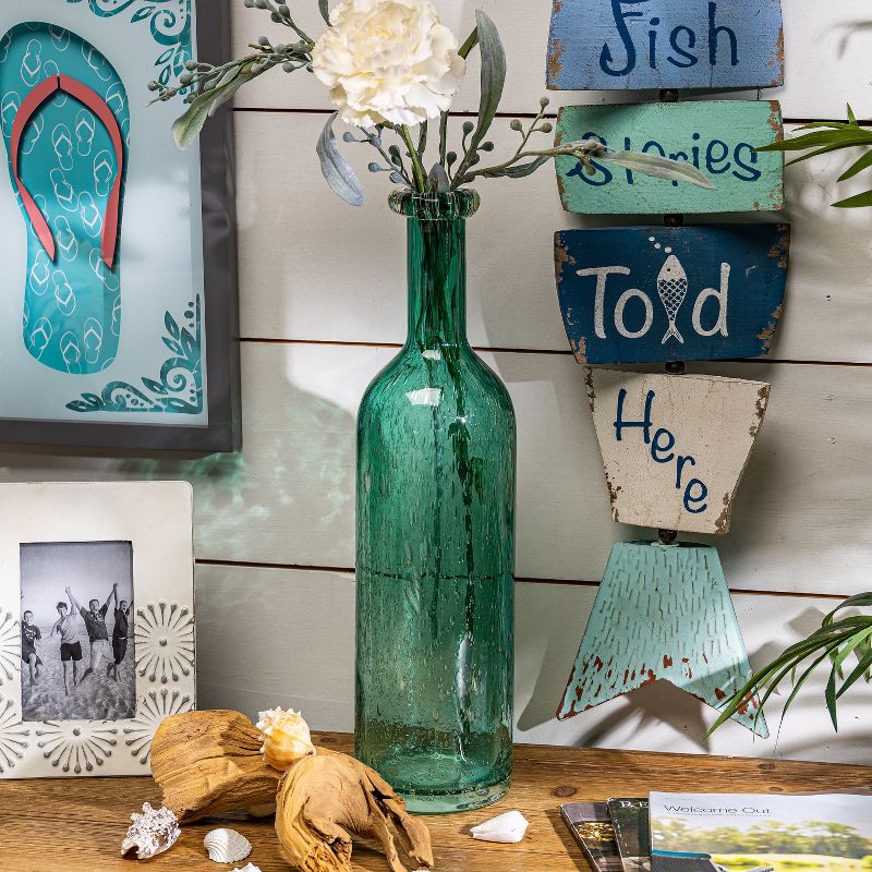 Lone Elm Studios 18.25-inch Tall Turquoise Recycled Glass Vase