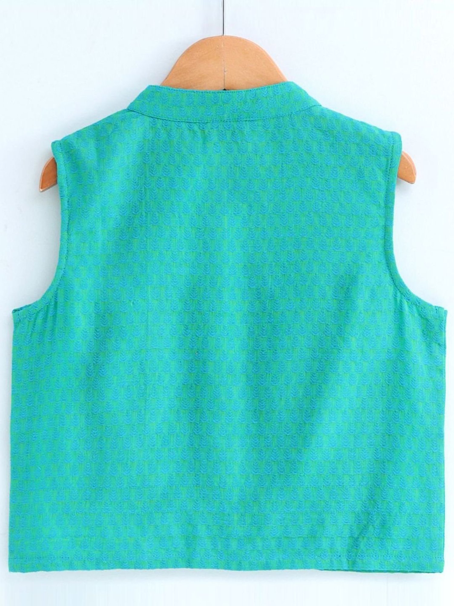 TWISHA Kids Green & Blue Self Full Sleeves kurta Set