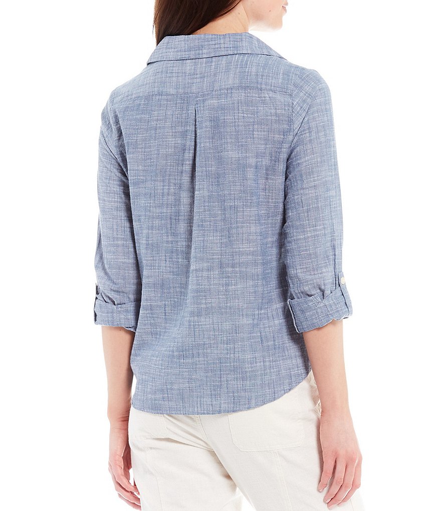 Aventura Devon Organic Cotton Pop-Over 3/4 Roll-Tab Sleeve Top