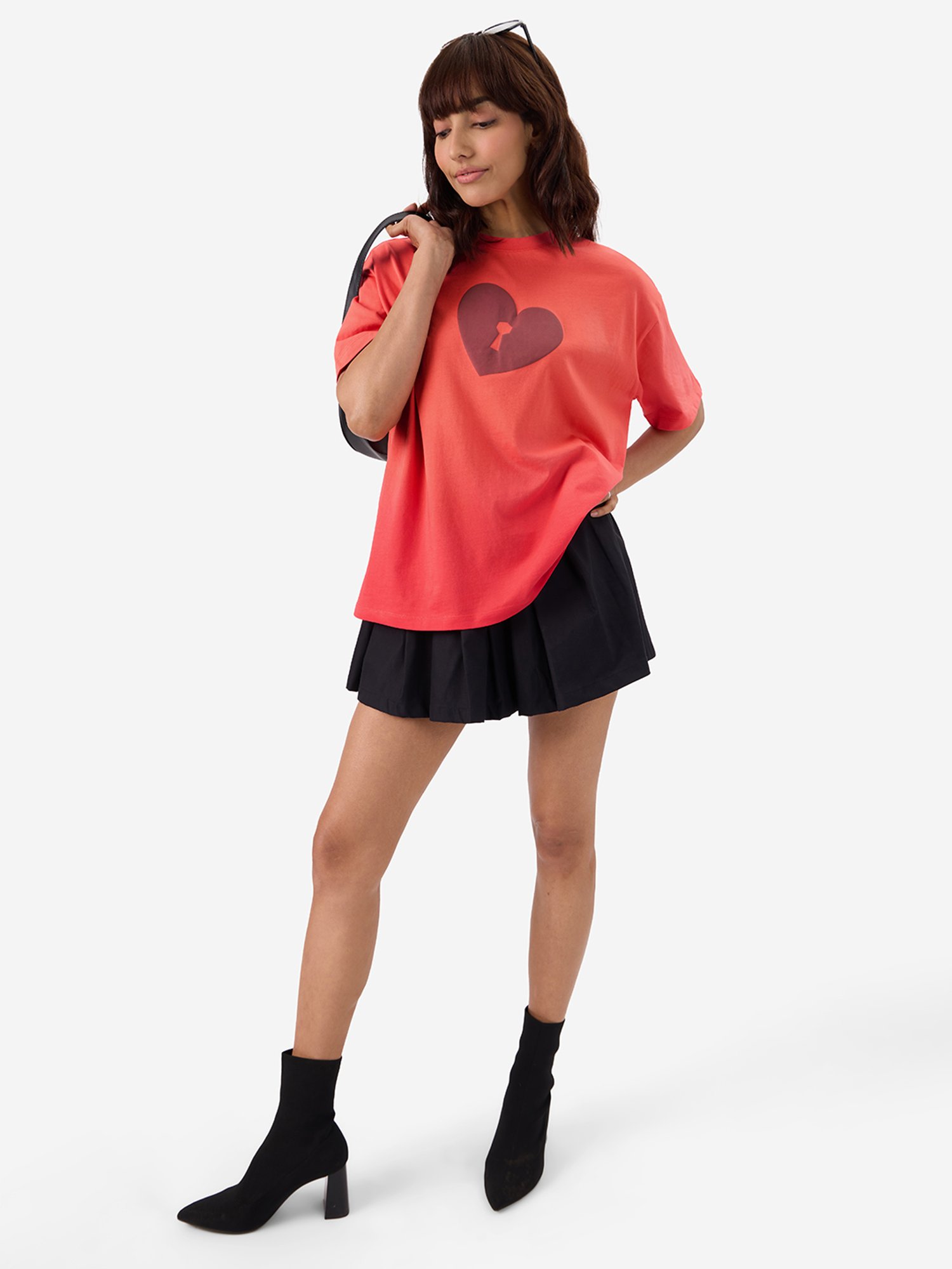 The Souled Store Orange Printed Oversized T-Shirt