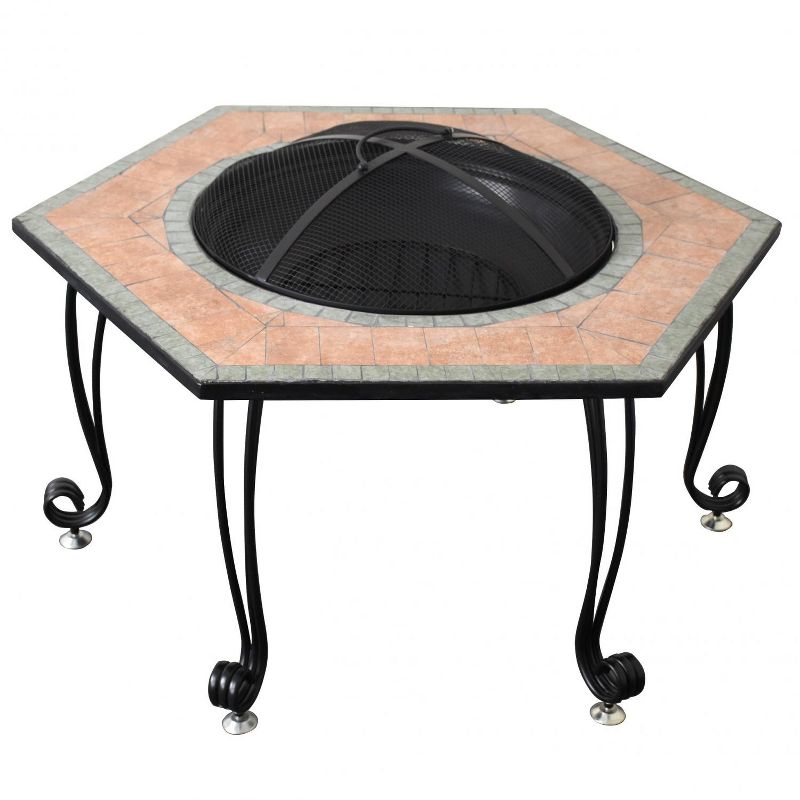 Astella  30-Inch Hexagonal Wood Burning Fire Pit - Steel With Ceramic Tile - FP303 FP303