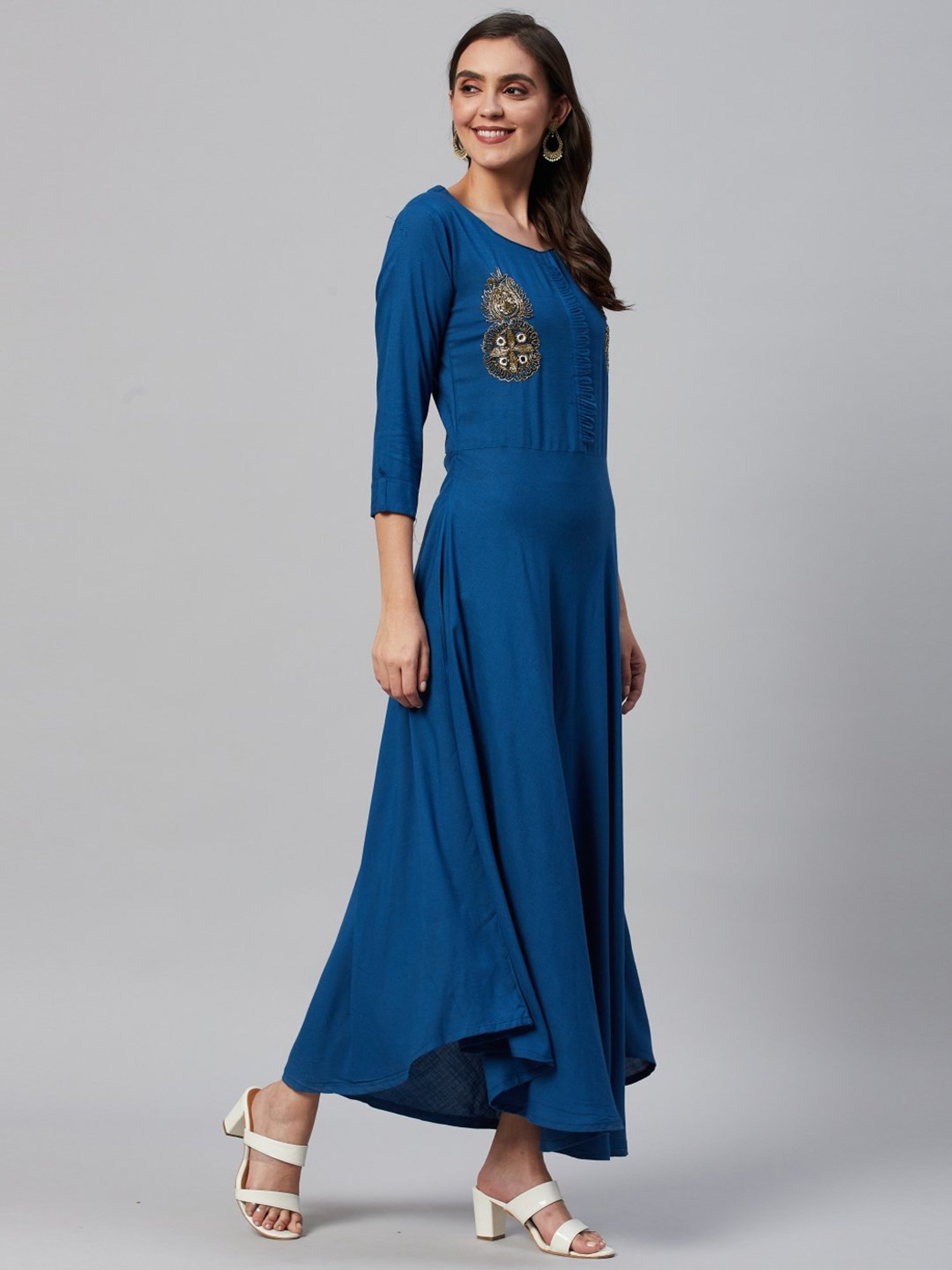 HIGHLIGHT FASHION EXPORT Teal Blue Embellished Maxi Dress