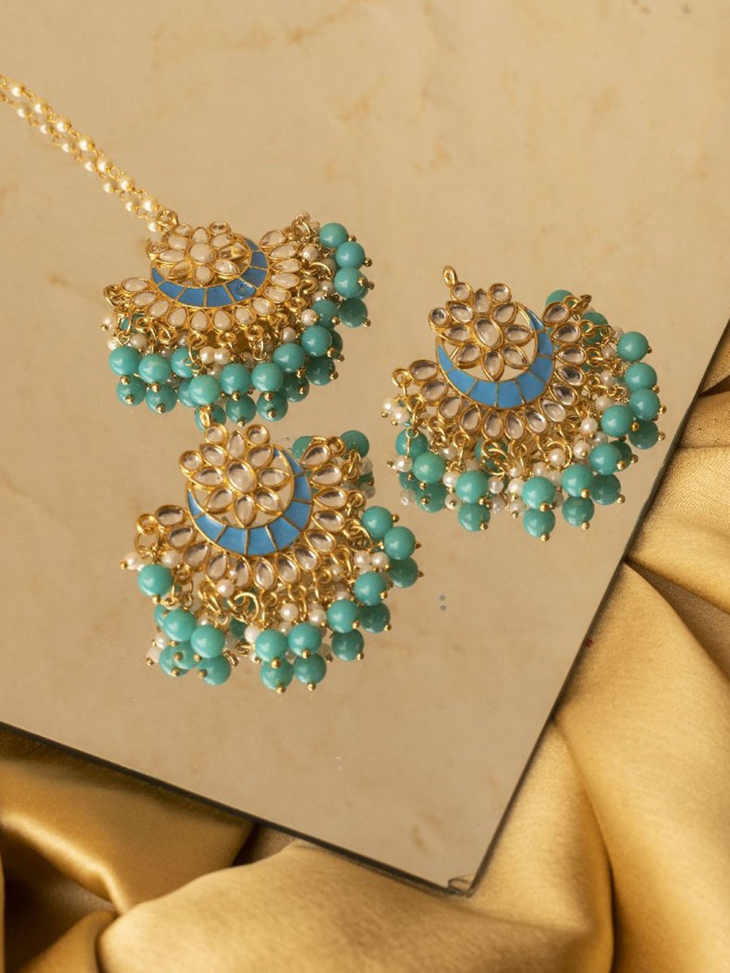 Jewelz Fashionable Earring & Maang Tikka for womens & Girls