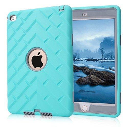 iPad mini 4 Case, iPad A1538/A1550 Case, Hocase Rugged Shockproof Anti-Slip Hybrid Hard Shell+Silicone Rubber Bumper Protective Case for Apple iPad mini 4th Generation 2015 - Teal / Grey