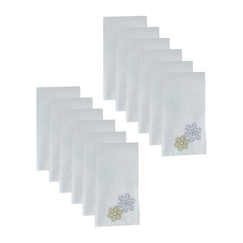 Ornate Snowflake Elegant Cutwork Winter Holiday Fabric Metallic Set of 12 Napkins - 17"x17" - Elrene Home Fashions