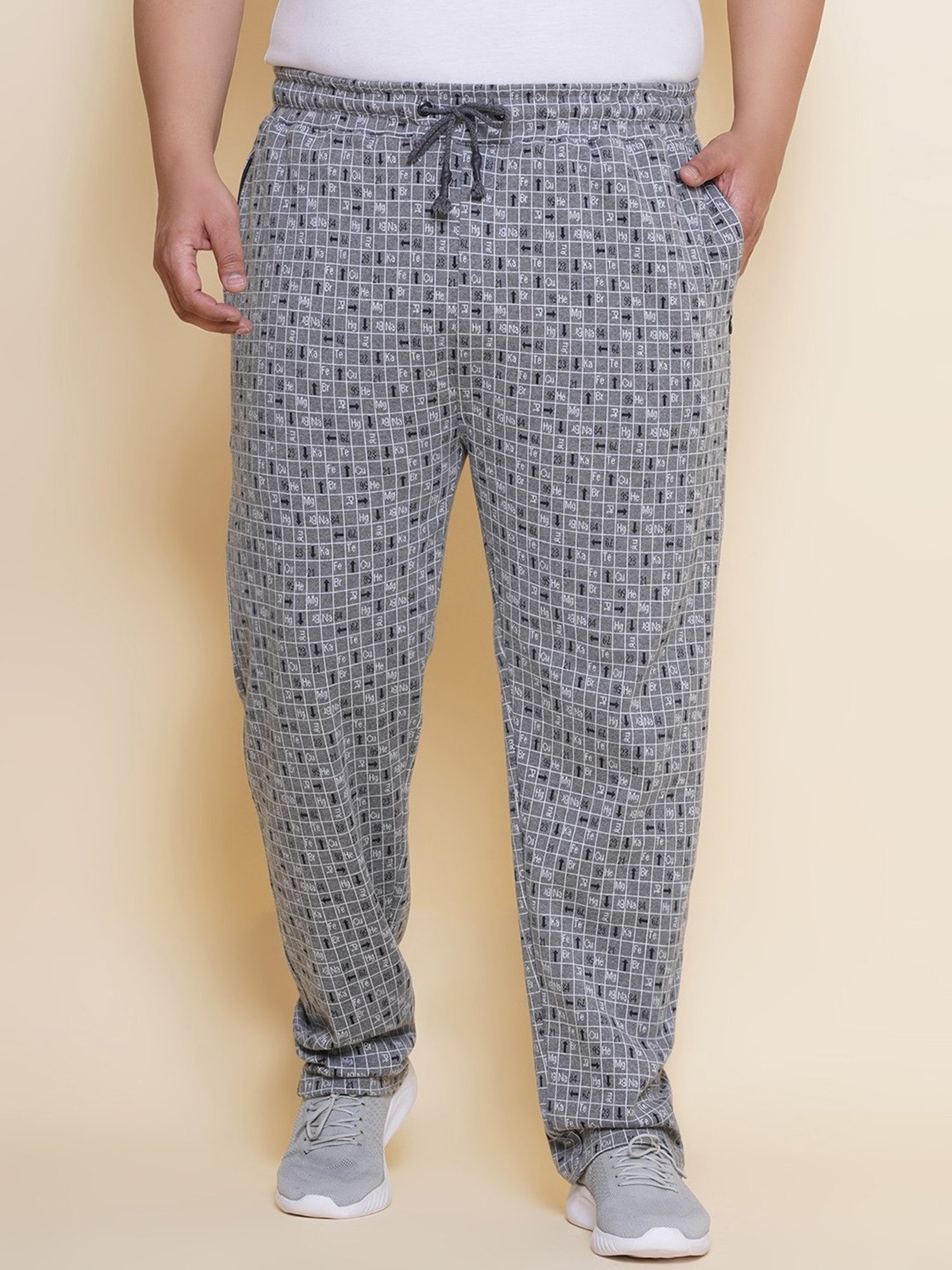 John Pride Grey Regular Fit Printed Plus Size Trackpants