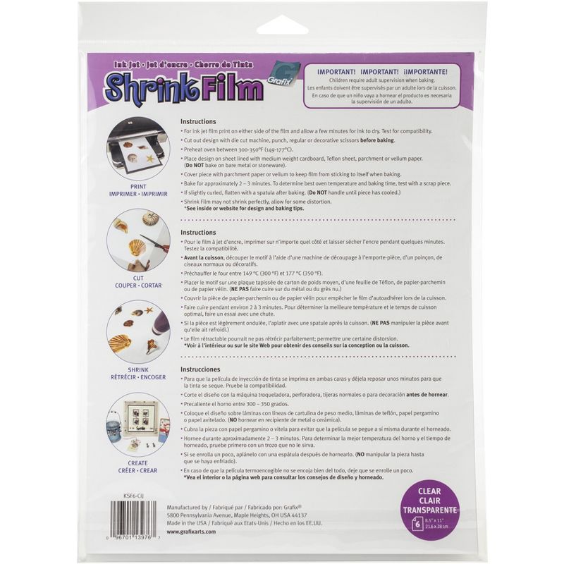Grafix Ink Jet Shrink Film 8.5"X11" 6/Pkg-Clear
