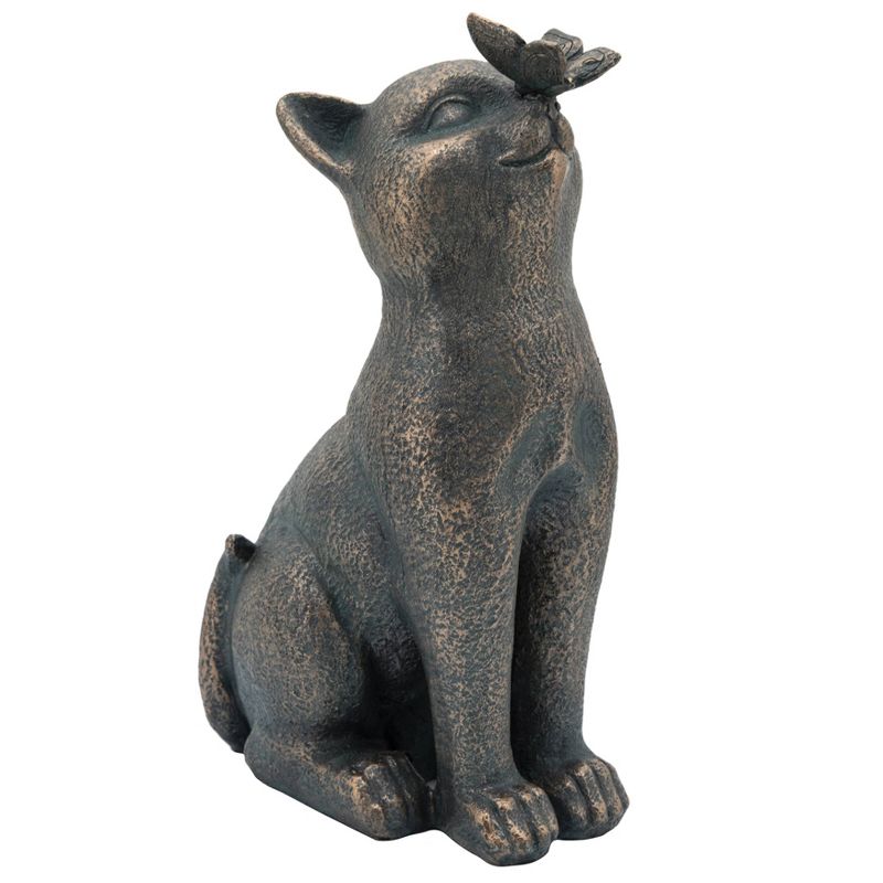 14" Resin Cat with Butterfly Figurine Bronze - Sagebrook Home