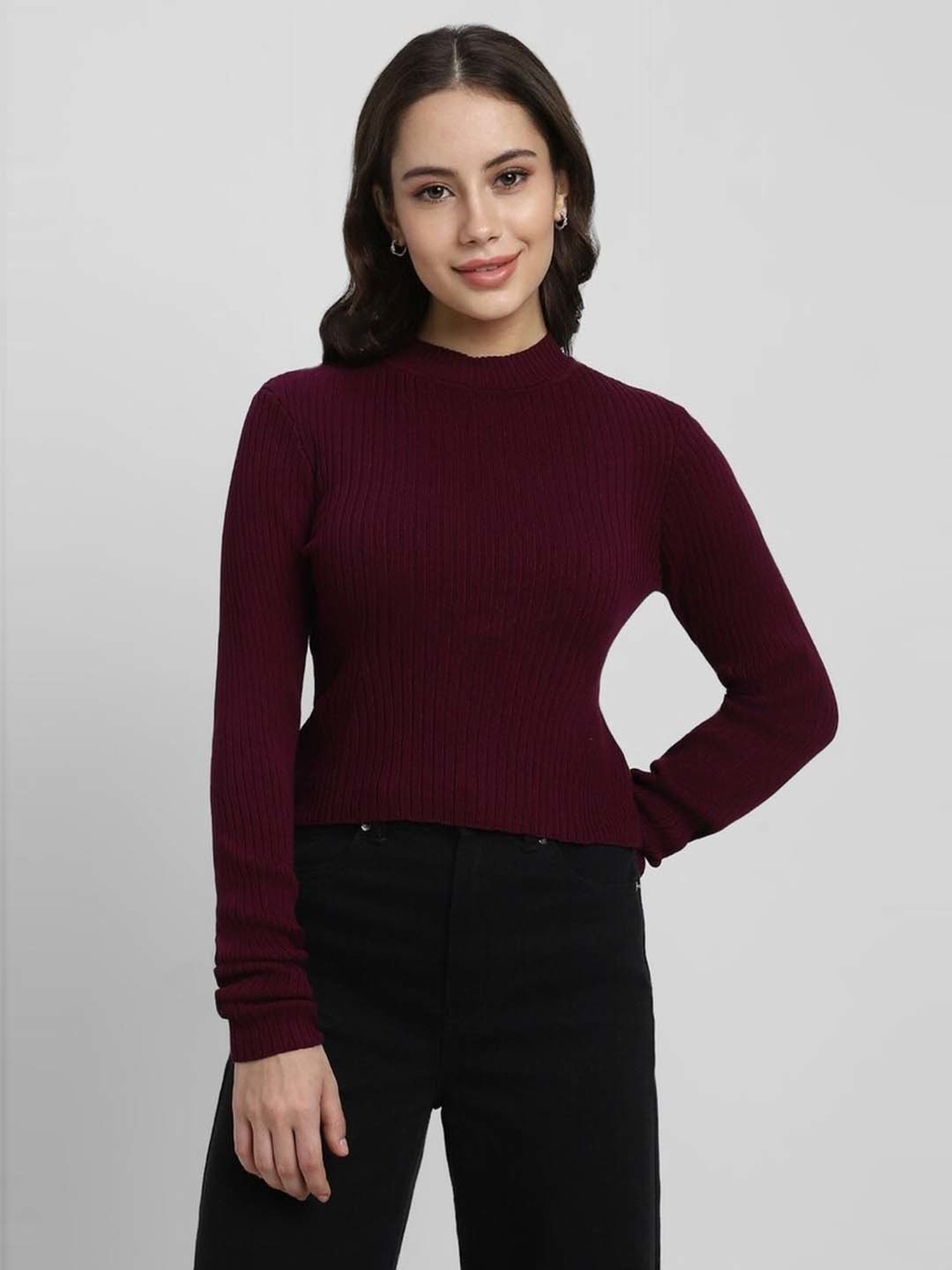 Forever 21 Maroon Striped Sweater