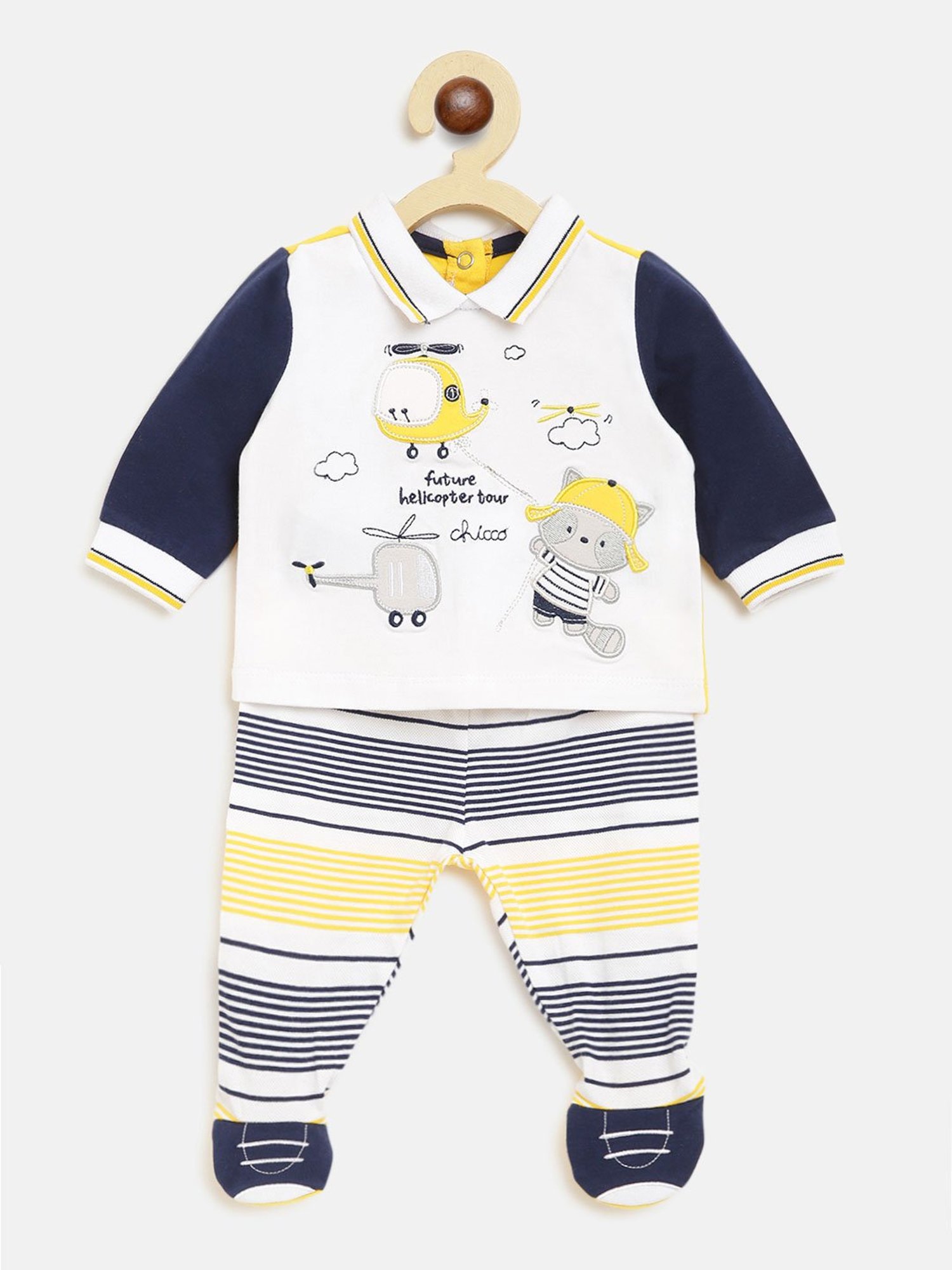 Chicco Kids White & Yellow Printed T-Shirt with Leggings