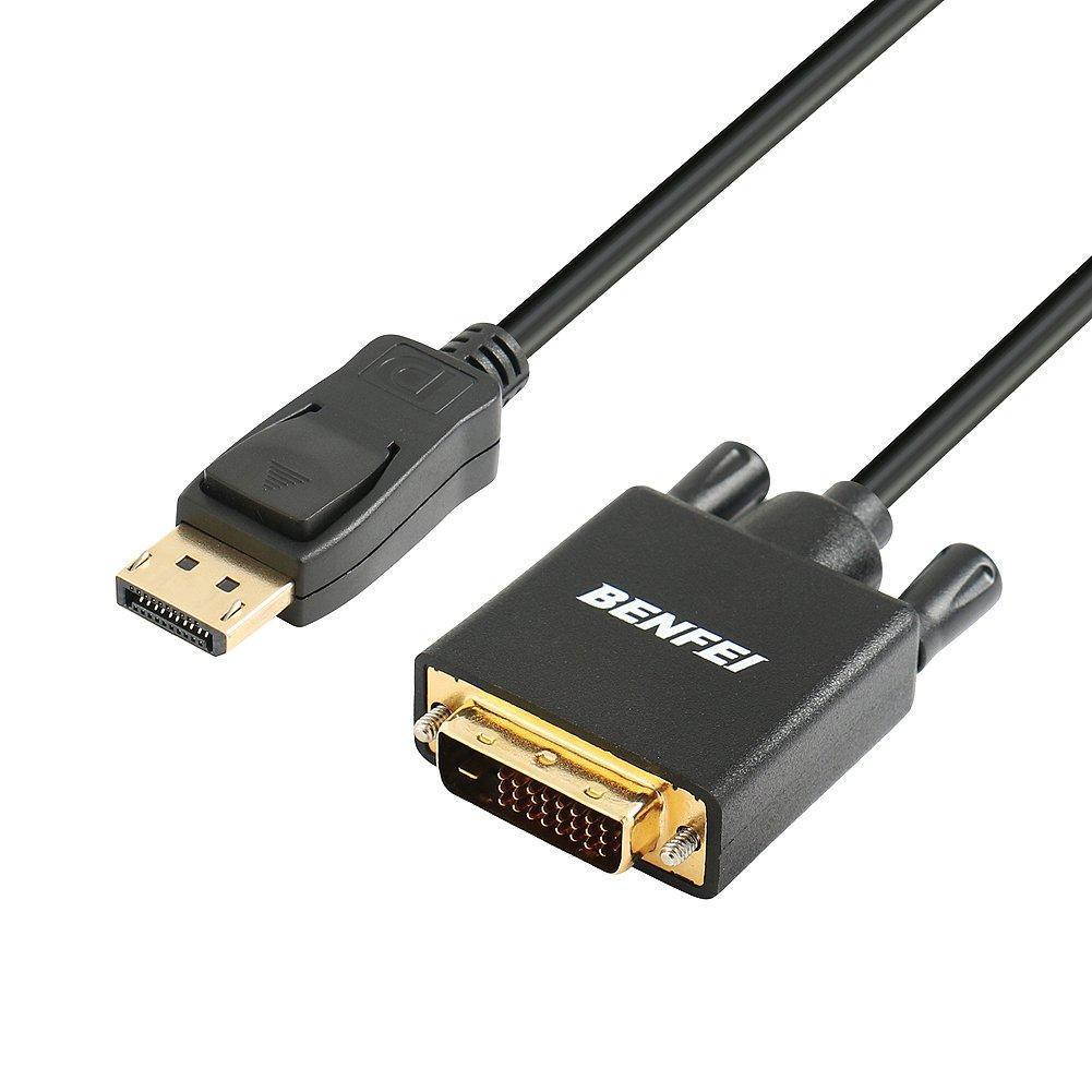 displayport to dvi adapter, dp display port to dvi converter male to male goldplated cord 6 feet black cable for lenovo, dell, hp and other brand