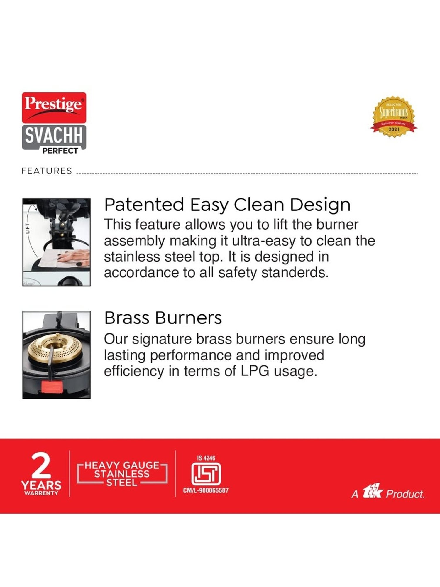 Prestige Svachh Perfect LP Silver & Black Stainless Steel Gas Stove With Liftable 3 Burners