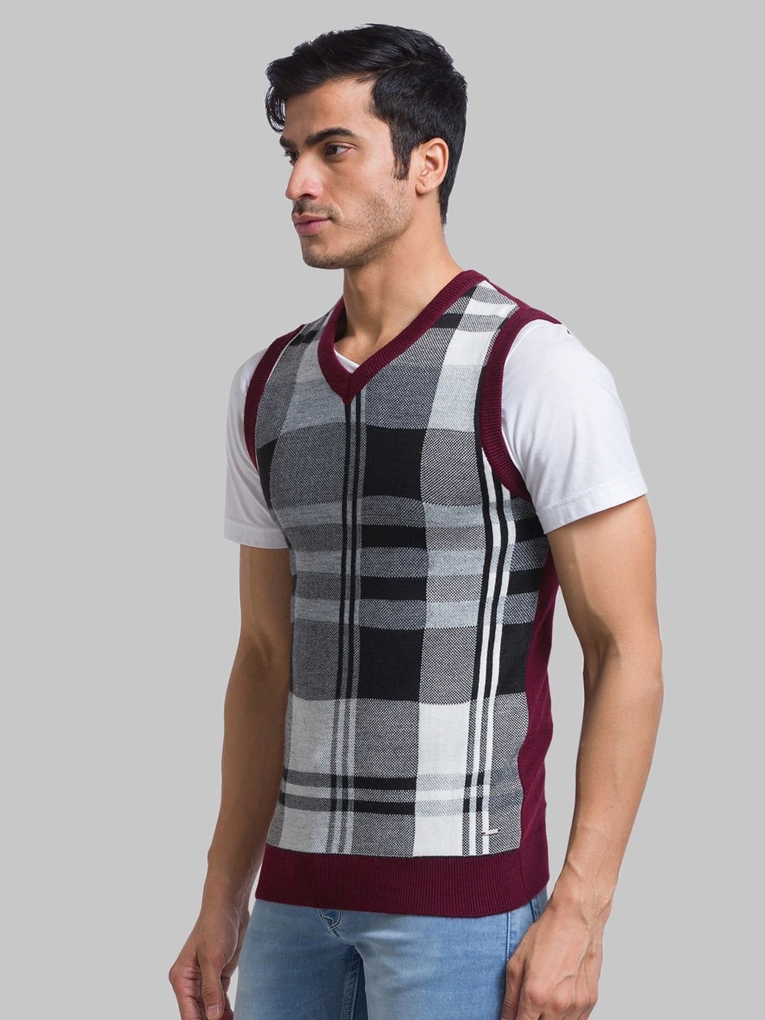 Parx Maroon Regular Fit Checks Sweater