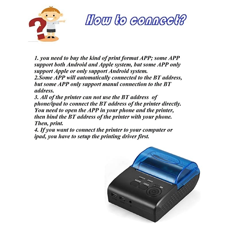 58mm Thermal Receipt Printer Portable Mini Wireless Thermal Printer USB Receipt Bill Ticket POS Printing for iOS Android Windows Compatible with ESC/POS/Star Print Commands Set