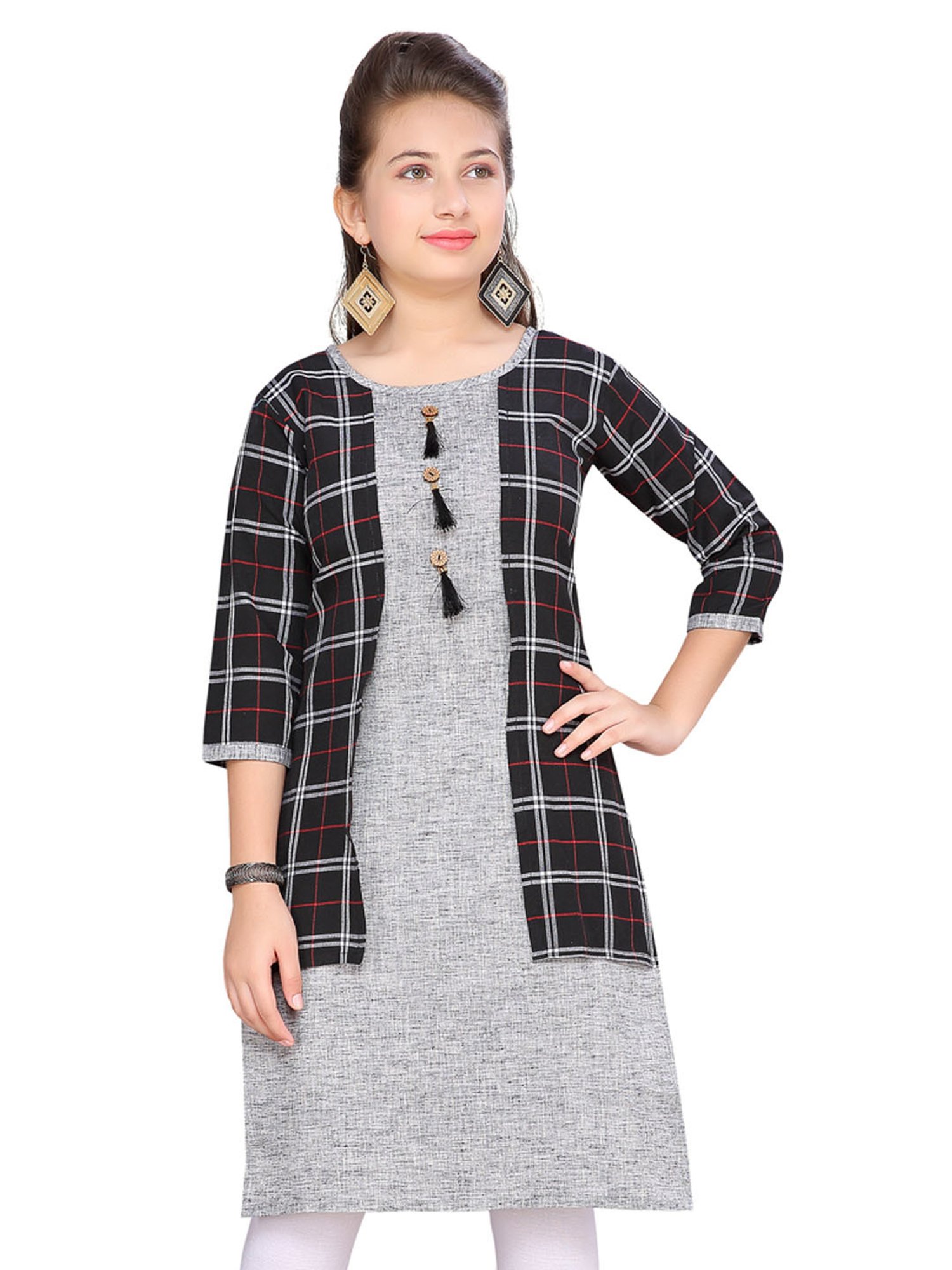 Aarika Kids Grey & Black Checks Kurti