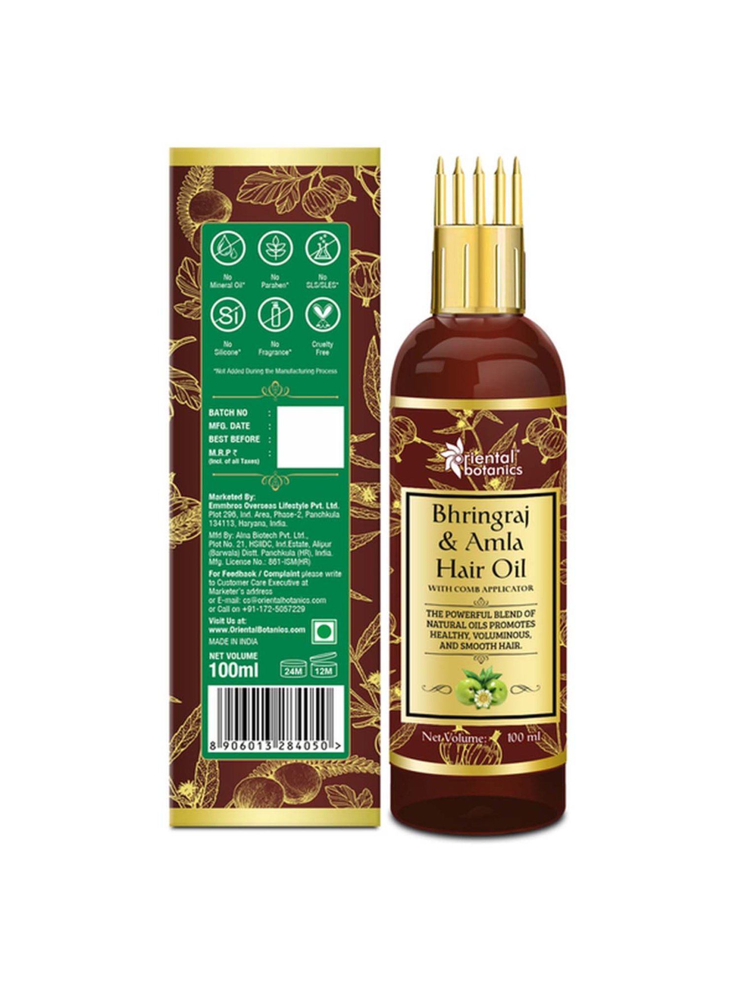 Oriental Botanics Bhringraj & Amla Hair Oil With Comb - 100 ml