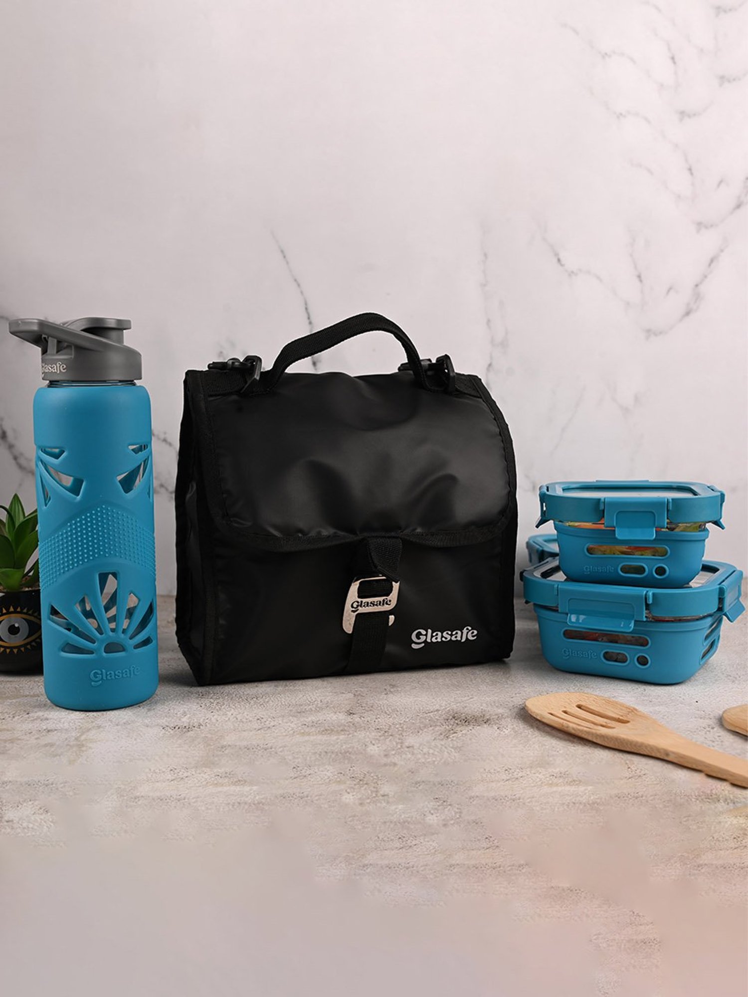 Glasafe Desk Munch Tranquil Teal Borosilicate Tiffin Combo