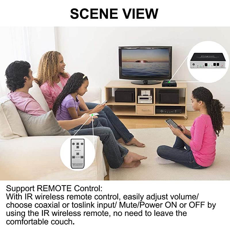 to RCA Digital to Analog Audio Converter to Analog Converter with Remote DAC Converter Support 192KHz24bit with IR Remote Control Cable and Power Adapter Silver