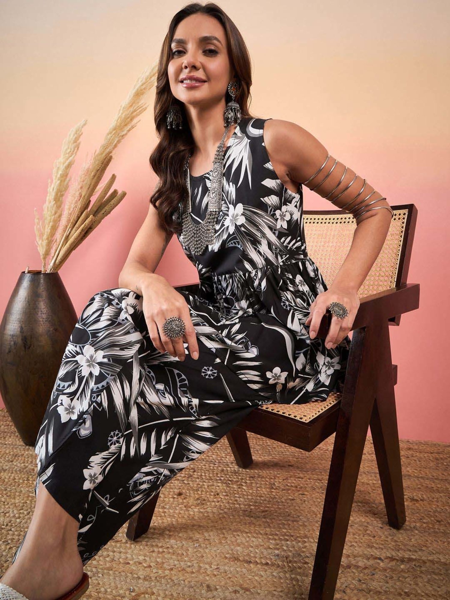 Inweave Black & White Printed Top & Pant Set