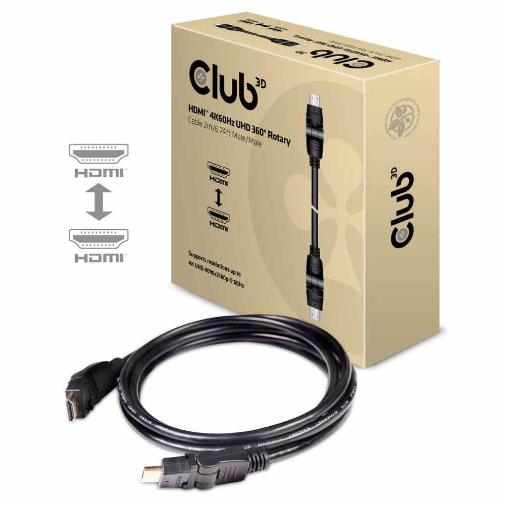 Club3D CAC-1360 HDMI 2.0 4K60Hz UHD 360 Degree Rotary Cable 2m/6.56ft.