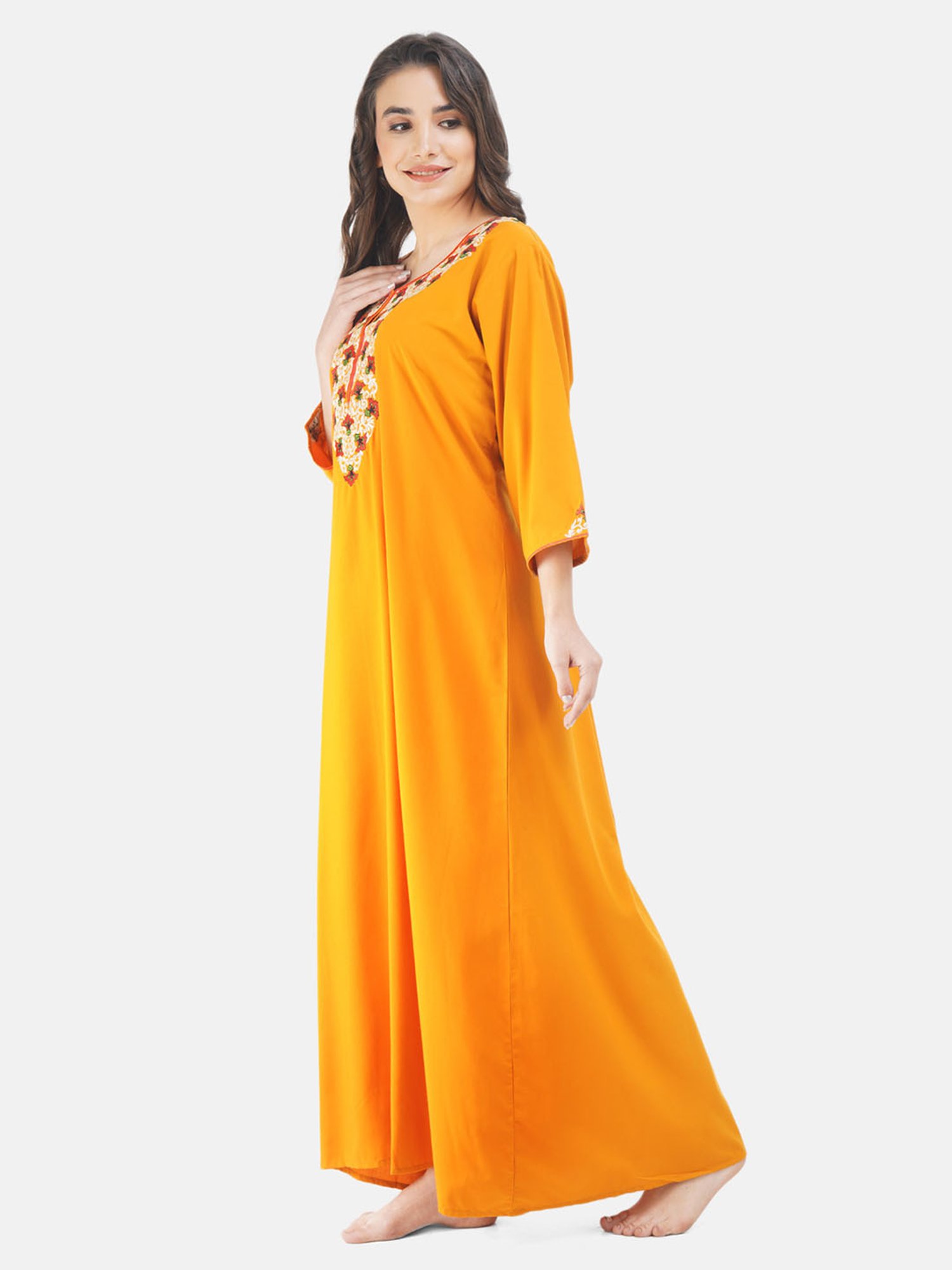 KOI SLEEPWEAR Mustard Embroidered Nighty