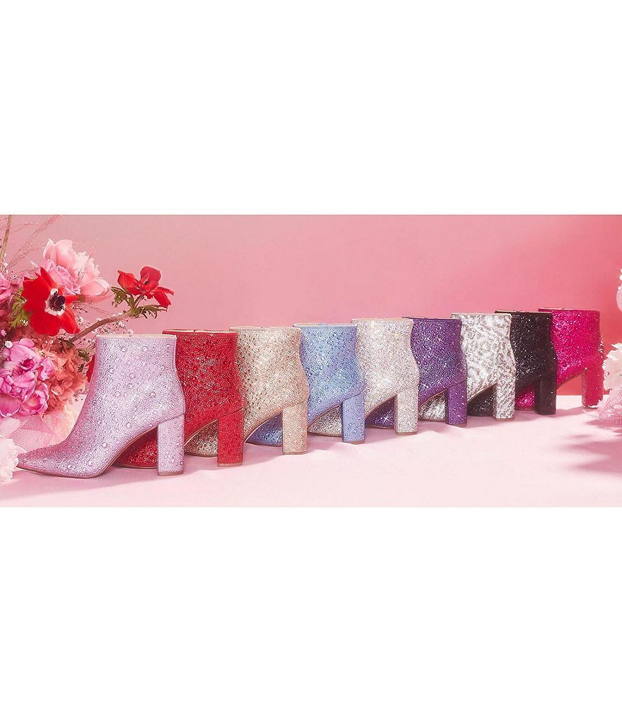 Blue by Betsey Johnson Cady Rhinestone Embellished Block Heel Booties