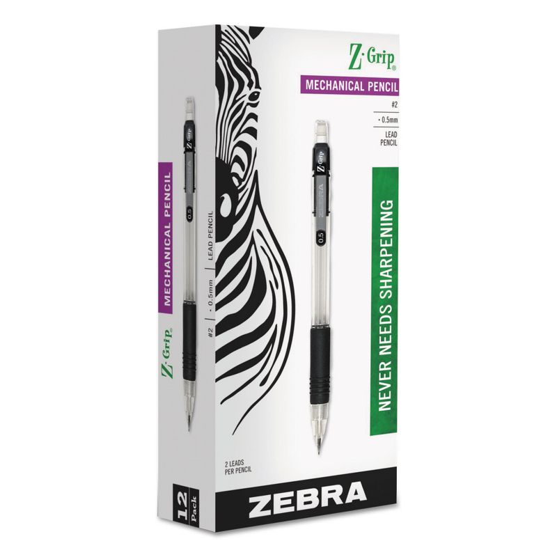 Zebra Z-Grip Mechanical Pencil HB .5mm Clear Dozen 52310